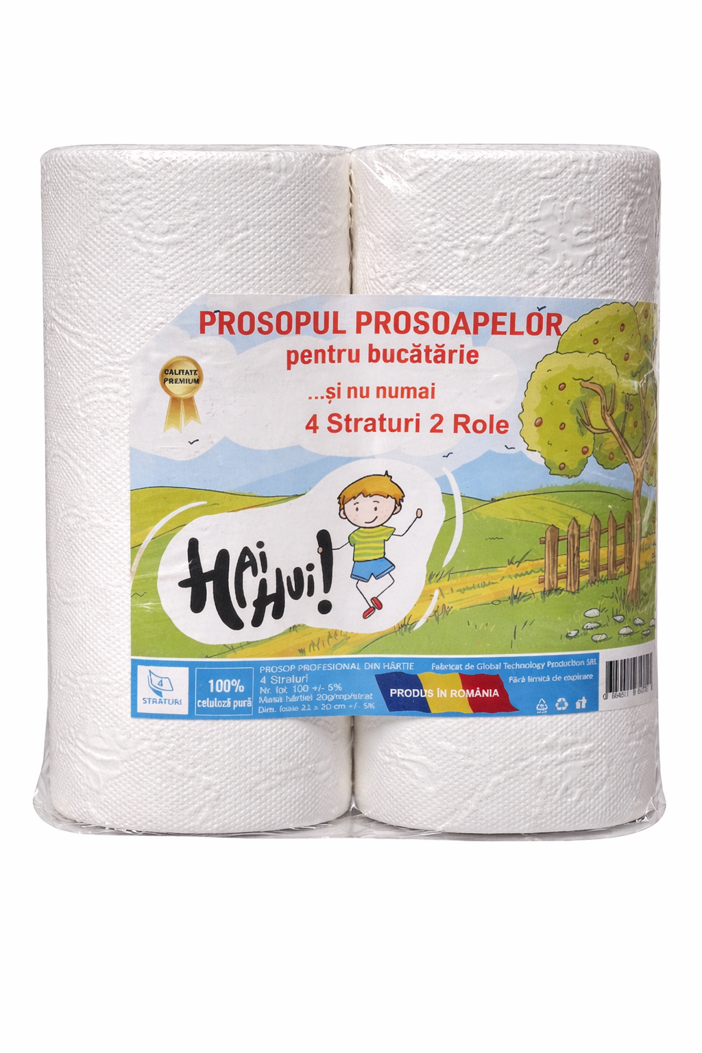 Prosop de Hârtie Bucătărie „Hai Hui” – Set 2 Role, 4 Straturi, Extra Absorbant