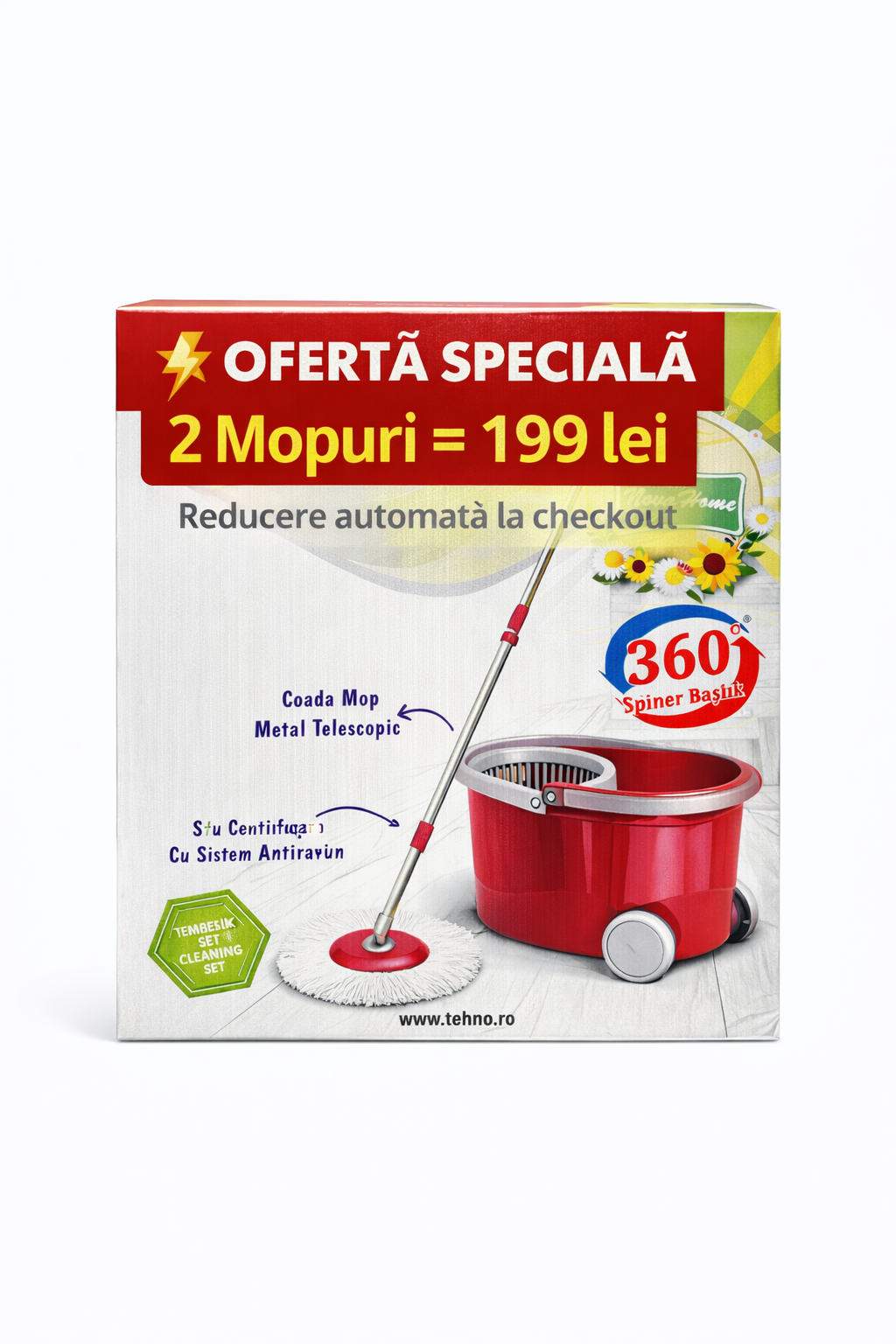 Mop Rotativ cu Găleată – Curățenie Rapidă, Fără Efort