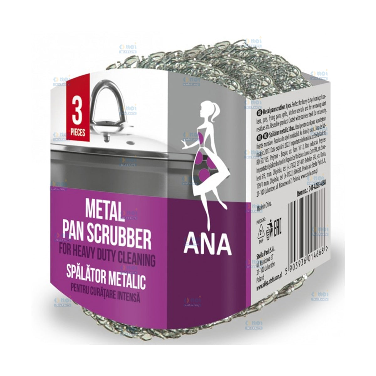 Set 3 Bureți Metalici ANA – Curățare Intensivă pentru Vase și Suprafețe Dificile