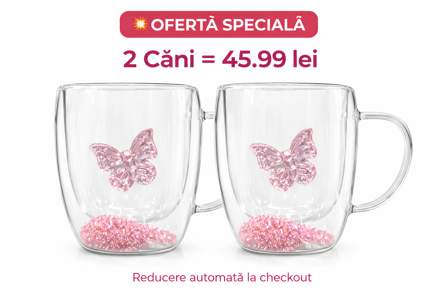 Cană Elegantă din Sticlă cu Design Fluture – Perfectă pentru Momentele Tale de Relaxare