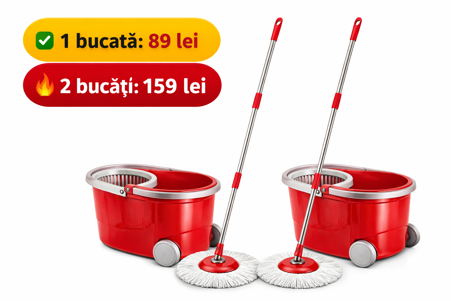 Mop Rotativ cu Găleată – Curățenie Rapidă, Fără Efort