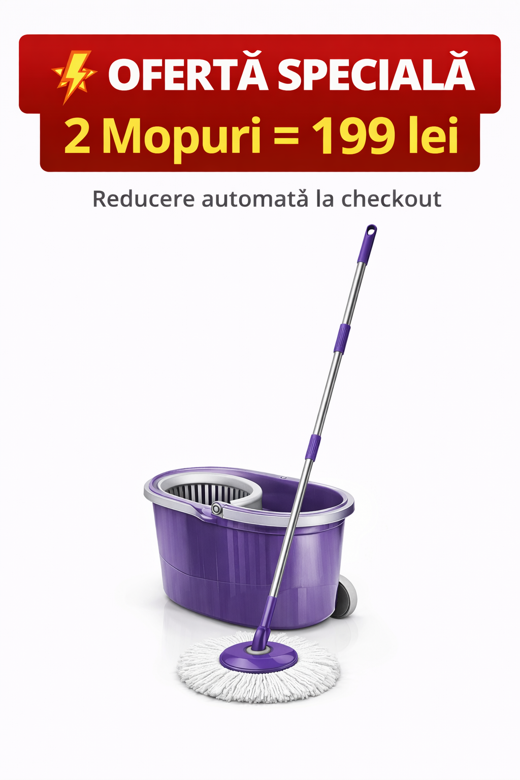 Mop Rotativ cu Găleată – Curățenie Rapidă, Fără Efort