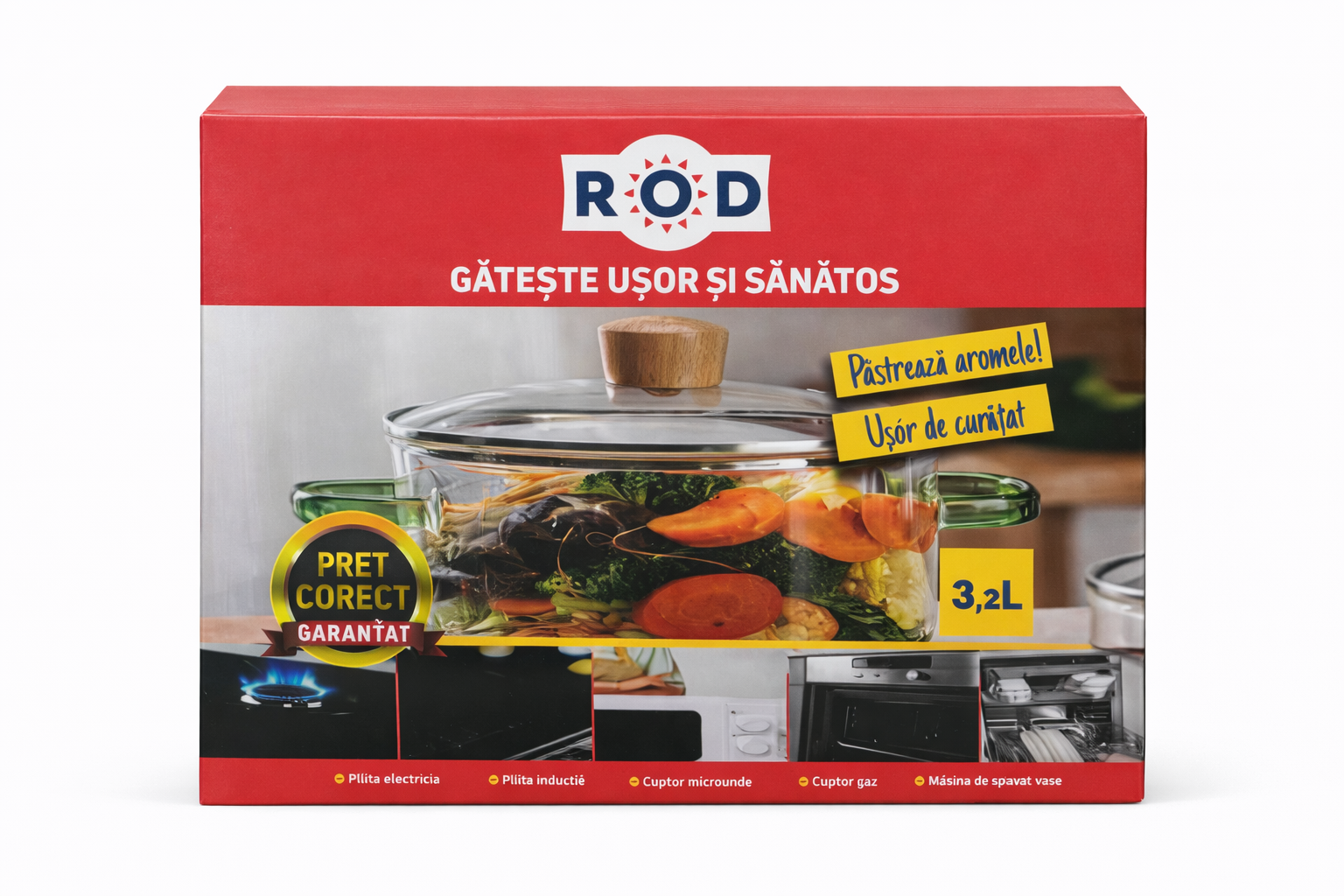Oală din sticlă termorezistentă cu capac – 3,2L (ROD)
